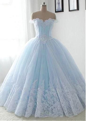 Tulle Off-the-shoulder Neckline Ball Gown Wedding Dress With Lace Appliques & Beadings C27