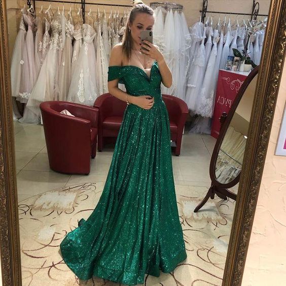 Bling Bling Sequin Evening Prom Dresses ,Women Party Off Shoulder A Line Party Gowns C1959