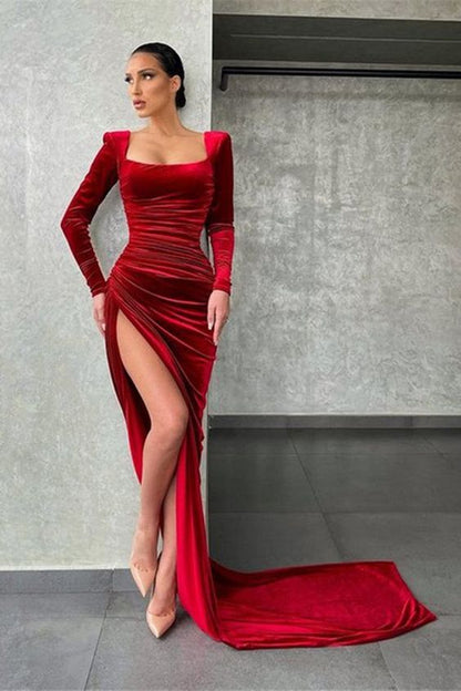 Charming Long Sleeves Mermaid Evening Dress With Slit C1954