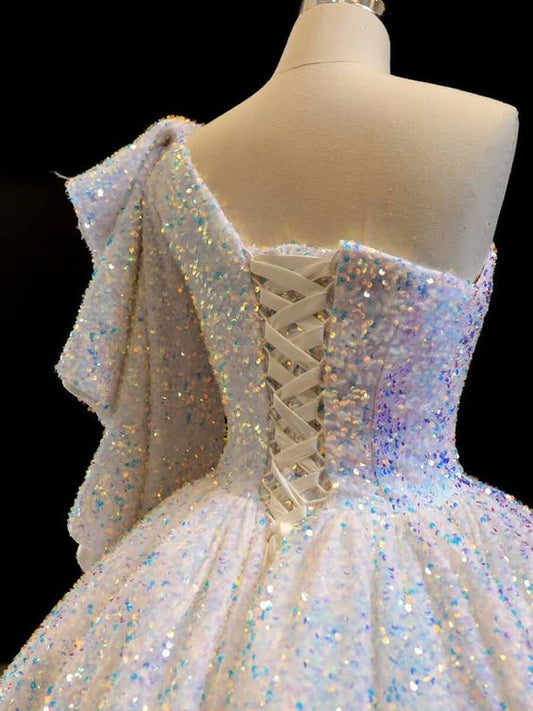 One Shoulder Ball Gown Sequin Prom Dresses, Quinceanera Dresses C2307