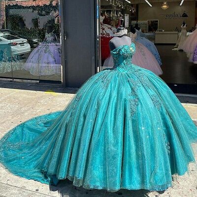 Off Shoulder Quinceanera Dresses Beaded Appliques Sweet 16 Party Ball Gown C1916