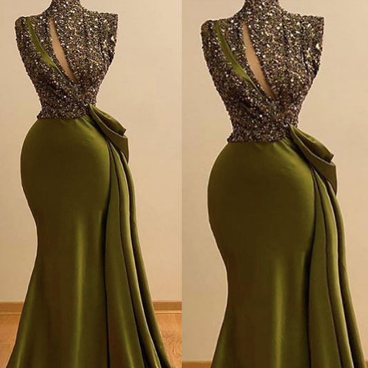 sparkly prom dresses, mermaid prom dresses, arabic prom dresses, green prom dresses, keyhole prom dresses, mermaid evening dresses C2203