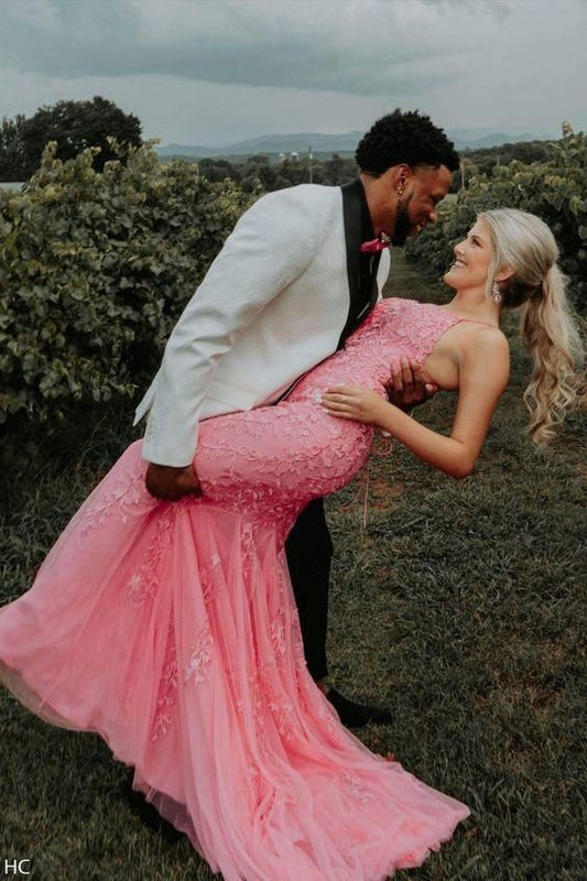 Watermelon Lace Mermaid Long Prom Dress  C1742