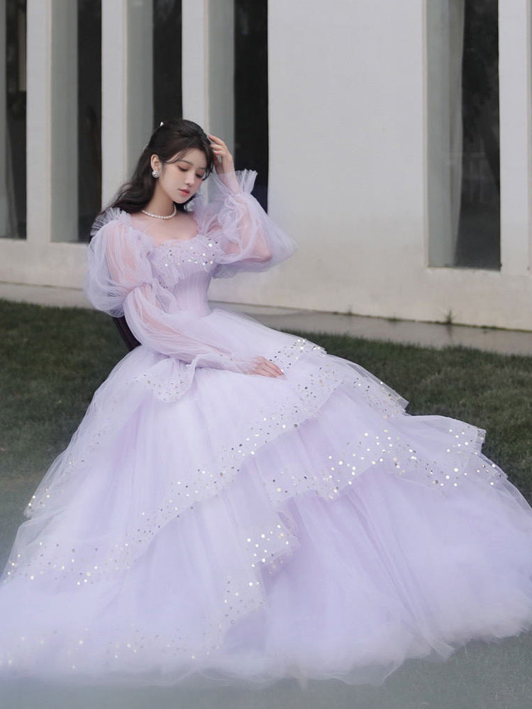 Light Purple Tulle Layers Ball Gown Princess Formal Dresses, Long Sweet 16 Dresses C2250