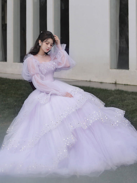 Light Purple Tulle Layers Ball Gown Princess Formal Dresses, Long Sweet 16 Dresses C2250