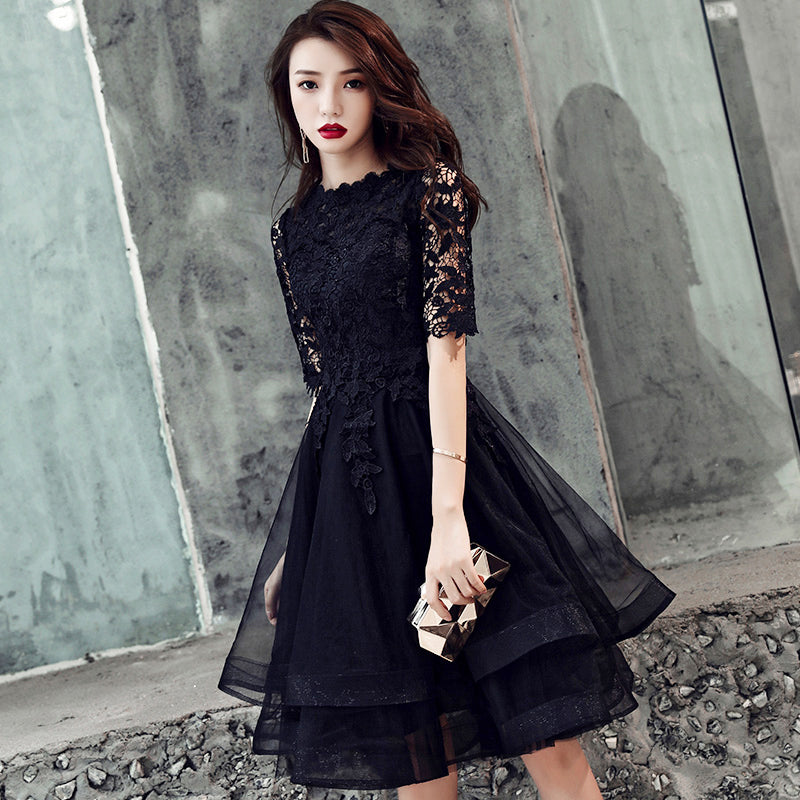 Black lace short prom dress homecoming dress c2963