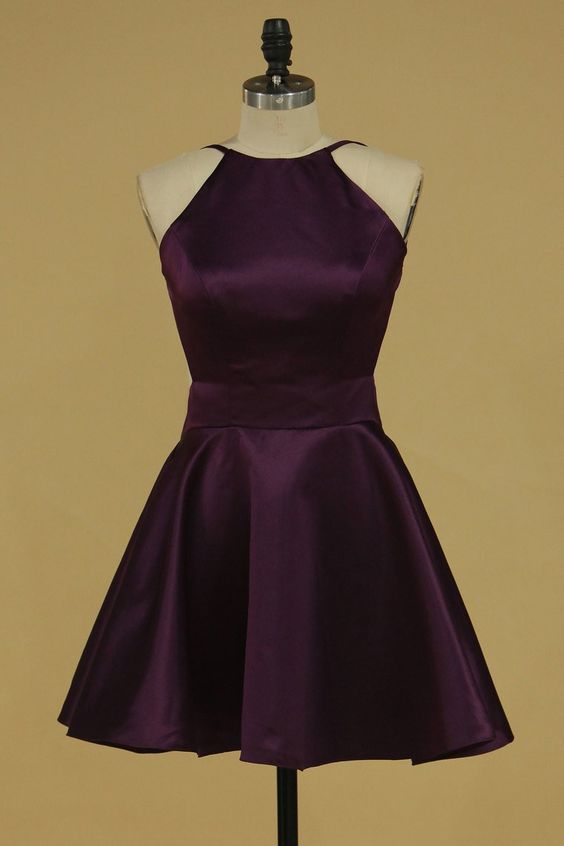 Cocktail Dress A Line Spaghetti Straps Satin Simple Homecoming Dress c2906