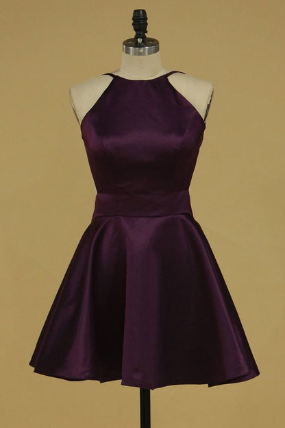 Cocktail Dress A Line Spaghetti Straps Satin Simple Homecoming Dress c2906