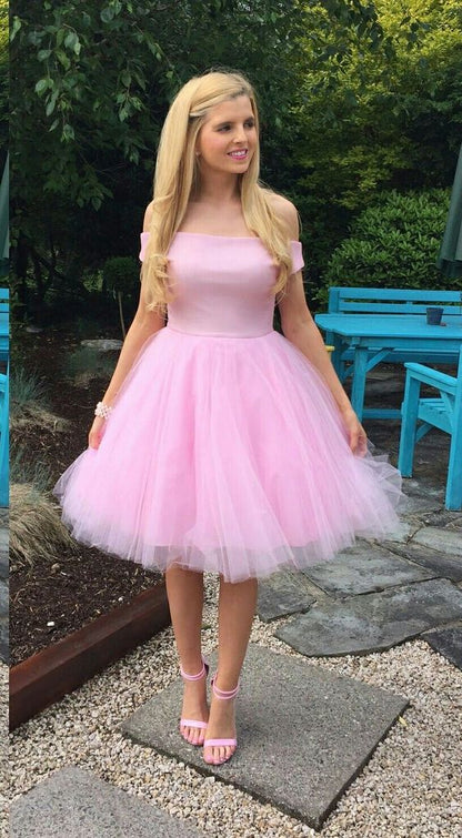 Off The Shoulder Pink Homecoming Dress Cute Party Dress c2934