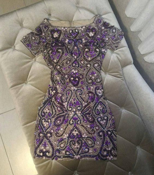 Purple Homecoming Dresses Beaded Homecoming Dress  c3073