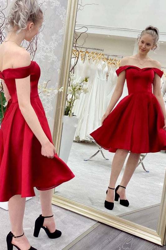 Red Off the Shoulder Short Homecoming Dress c3054