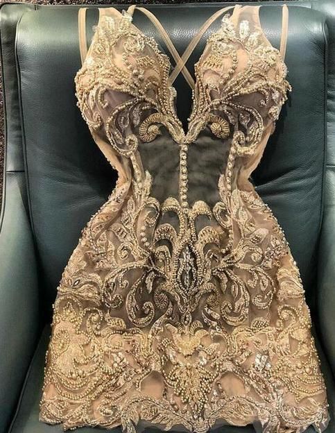 Sexy Champagne Short Homecoming Dresses With Beading c3085