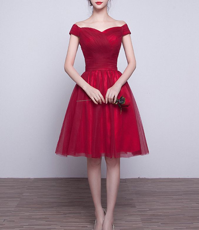 Cute red tulle V-neck short prom dress,homecoming dress c2972