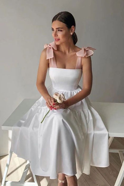 White satin short prom dress white homecoming dress c3025