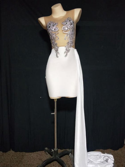 Fashion White Short Party Dress Black Girl 's Dress New Arrival Homecoming Dress c2900