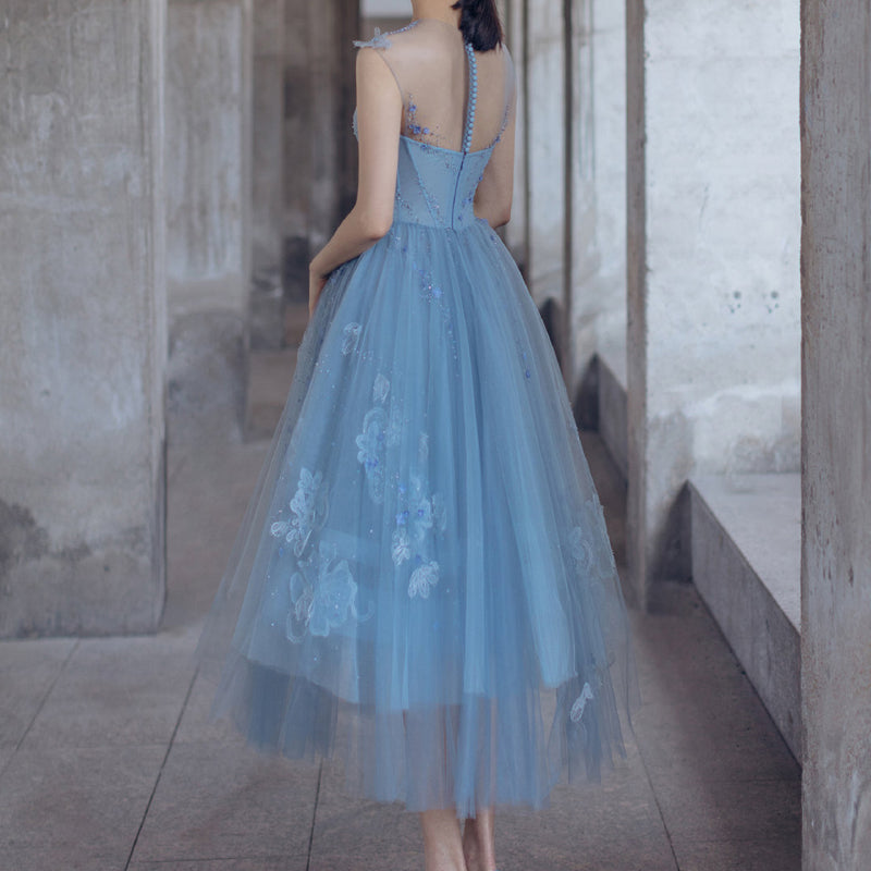 Cute blue tulle short prom dress evening dress c2695