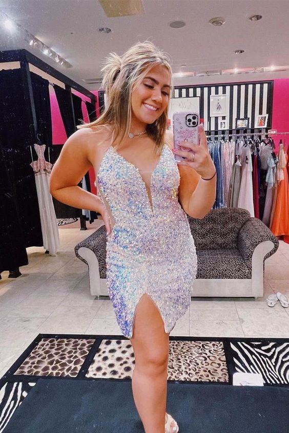 Glitter Sequins Mini Straps Bodycon Party Dress c3053