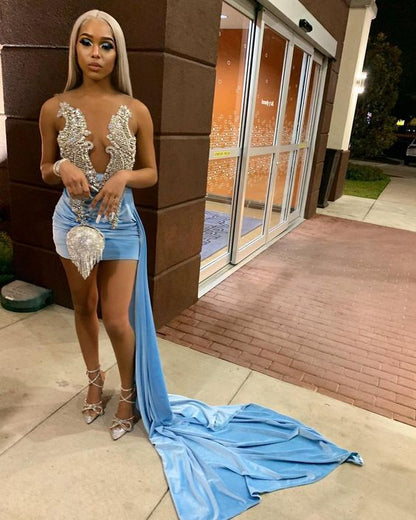 tight blue mini homecoming dress party dress  c3056