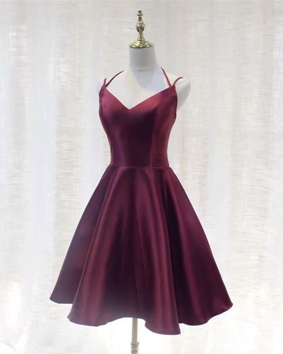 Cute A Line Satin Dresses Short Party Dress Simple Homecoming Dress c2905
