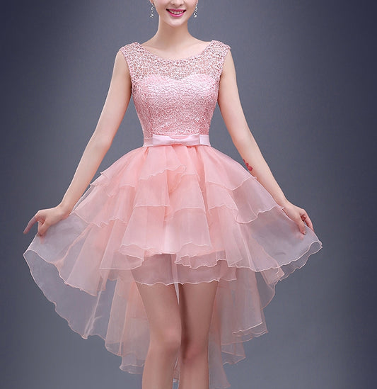 Charming A-line pink lace high-low short prom dress,homecoming dresses c2967