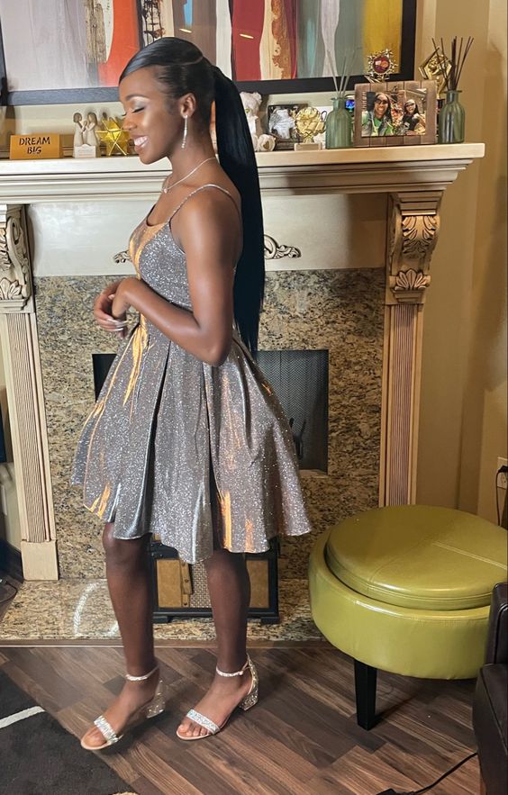 Freshman Homecoming dress Glitter Straps Party Dress c2903