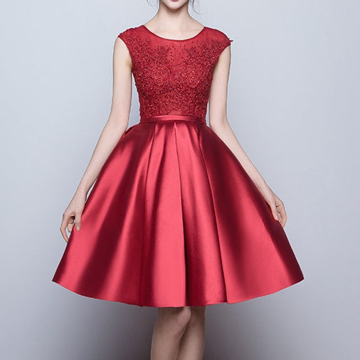 Burgundy lace satin short homecoming dresses c2970