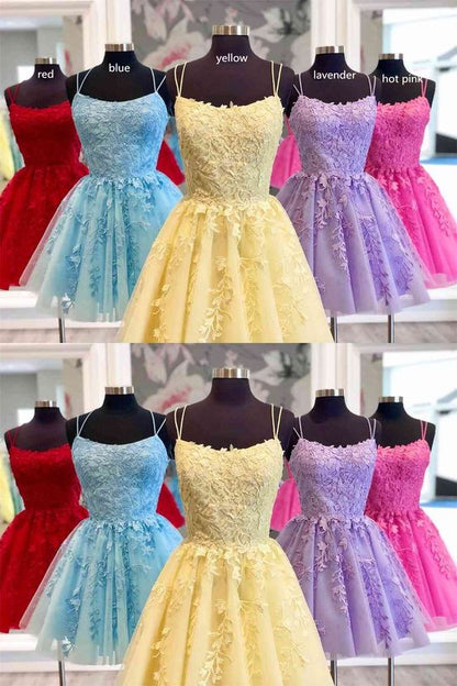 Straps Lace Applique Blue Homecoming Dress c2827