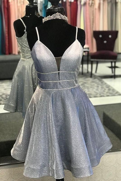 Spaghetti Straps Short Homecoming Dress,V-Neck Graduation Dress c2812