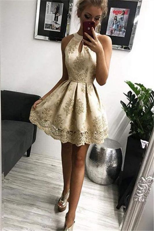 Elegant Halter Appliques Sleeveless Short Homecoming Dresses c2654