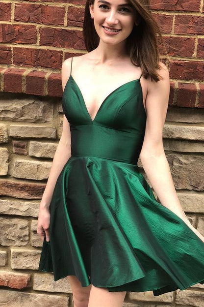 Spaghetti Straps Short Hunter Green Homecoming Dress c2661
