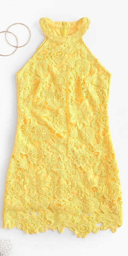 Yellow Lace Homecoming Dress c2649