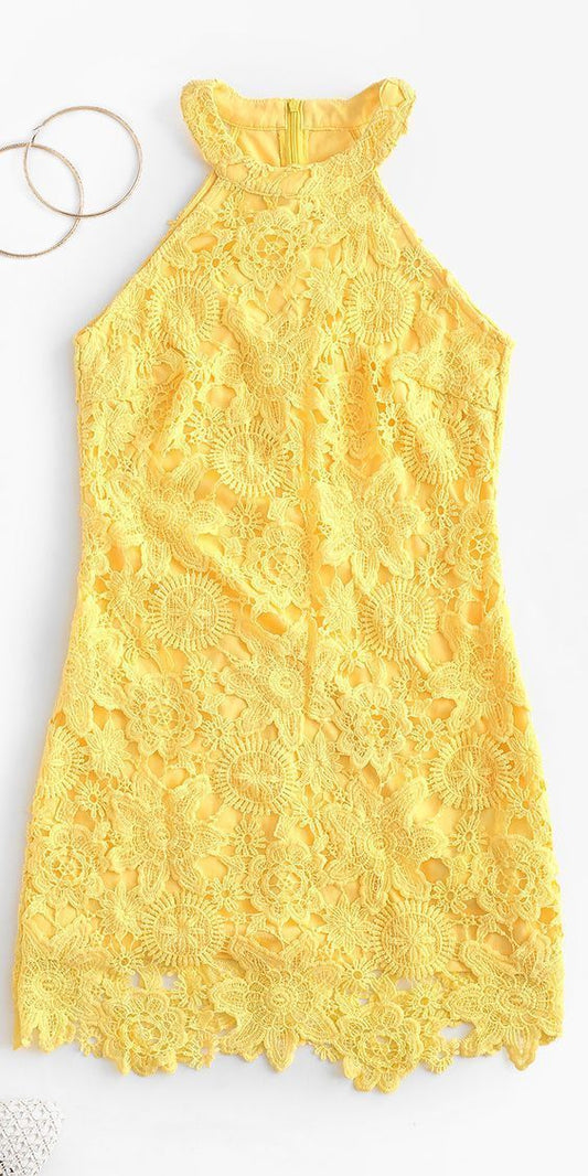 Yellow Lace Homecoming Dress c2649