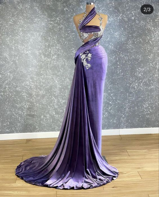 purple prom dresses, mermaid prom dress, velvet prom dress, lace applique beaded prom dress, custom make prom dress c2691