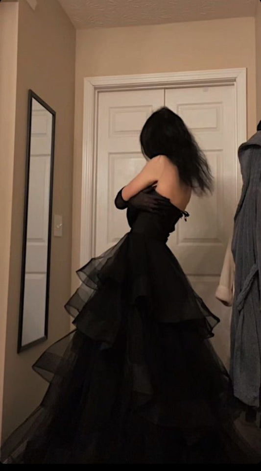 Black Rufflue Prom Dress Long Prom Dress Sweetheart Eveninng Dress  c2566