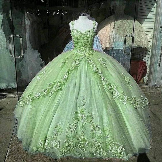 A-line Straps Ball Gown With Appliques Sweet 16 Dress Princess Quinceanera Dresses Lace Appliques Sweet 15 Party Prom Ball Gowns c2557