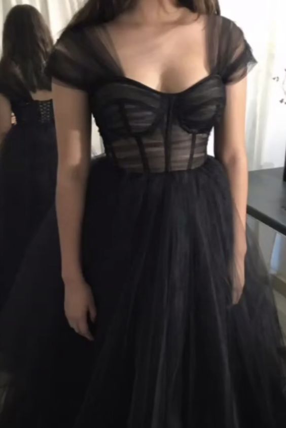 Black Tulle Prom Dress Simple Evening Dress c2565