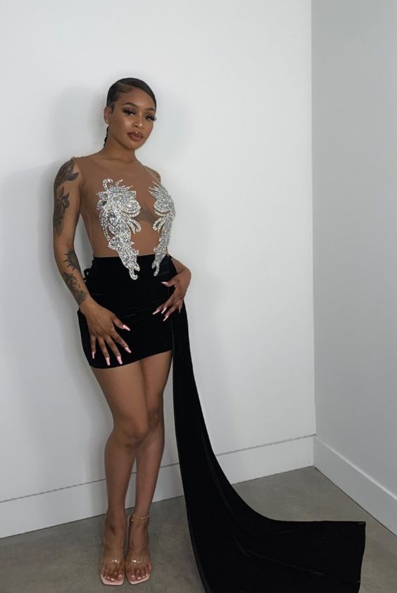 Black Sexy Club Dresses See-through Party Dress c3168