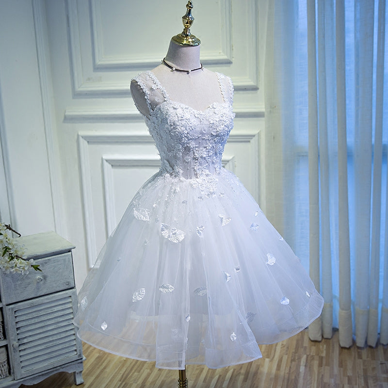White A line lace short homecoming dress c3215