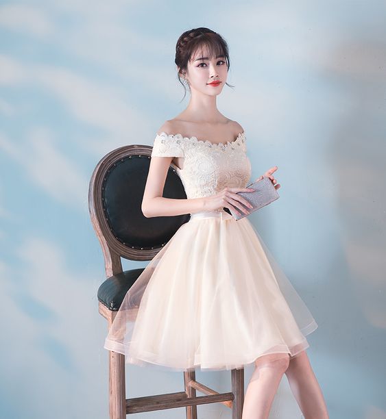 Cute Short Tulle With Lace Party Dress c3172