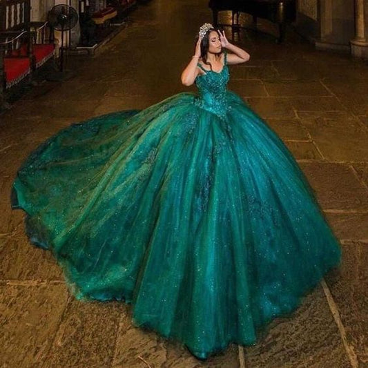 Quinceanera Green Appliques Lace Prom Dress Off Shoulder Croset Back Girl Ball Dress Sweet16 Dress c3164