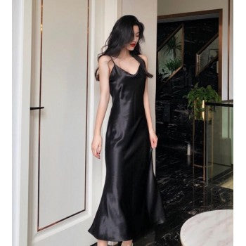 Women Long Satin Slip Dress Spaghetti Strap Party Dress Vintage Silk Sexy Prom Dress c2491