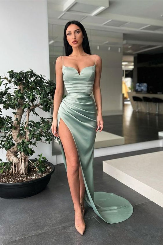 Spaghetti-Straps Mermaid Prom Dress With Slit c2520