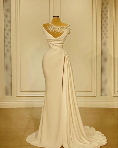 Wedding dress for woman off white Prom Dress Evening Dress Retro Simple Evening Dress Pearl Wedding Dress c2463