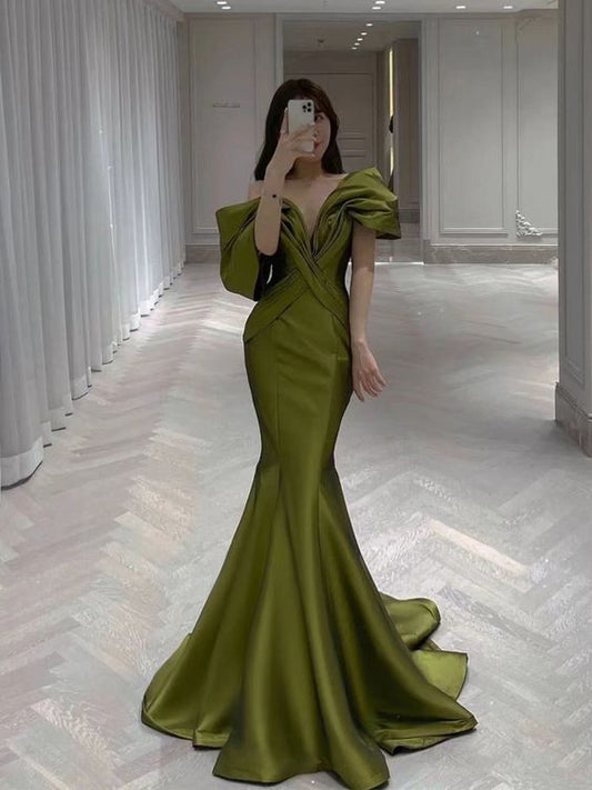 Off Shoulder Long Prom Dresses, Vintage Mermaid Newest Prom Dresses, Girl Party Dresses C2407