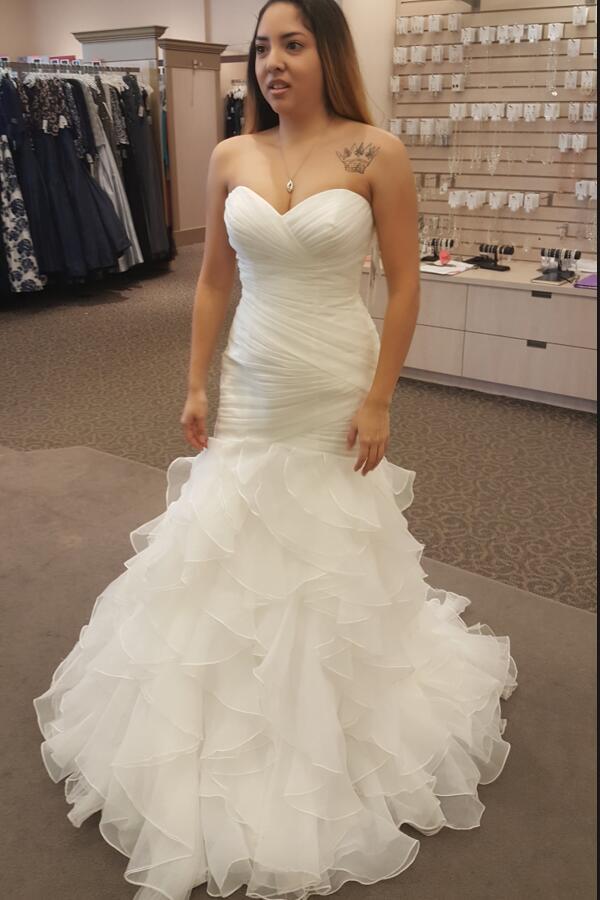 New Arrival Mermaid Organza Sweetheart Ruffles Pleated Wedding Dresses Prom Dress c2473