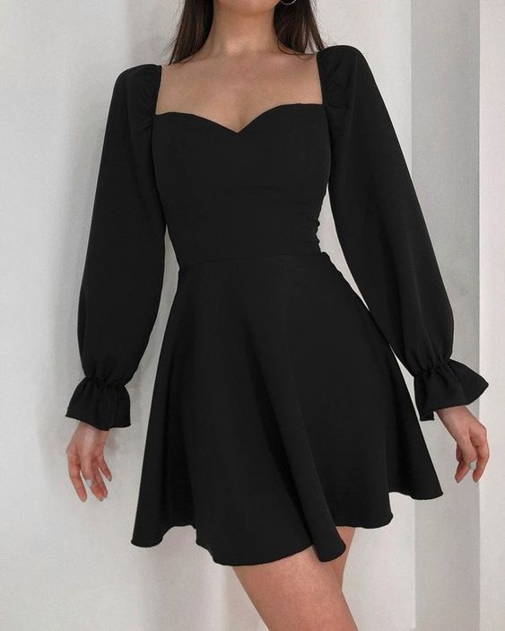 Black Long Sleeves Short Homecoming Dress Party Dress  c2505