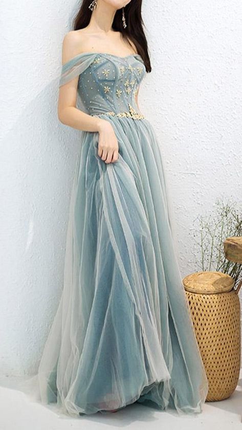 Elegant Off Shoulder A-Line Beaded Long Prom Dress With Appliques C2372