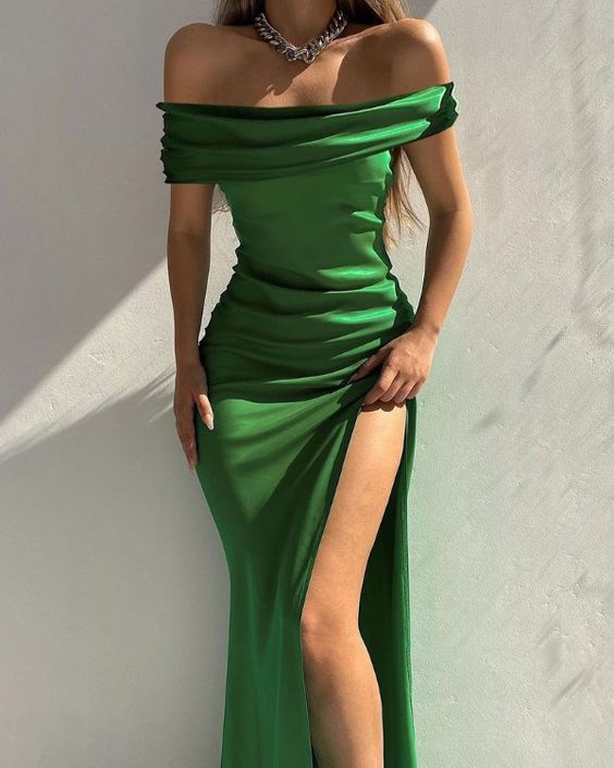 Off Shoulder High Slit Satin Evening Dress c2512