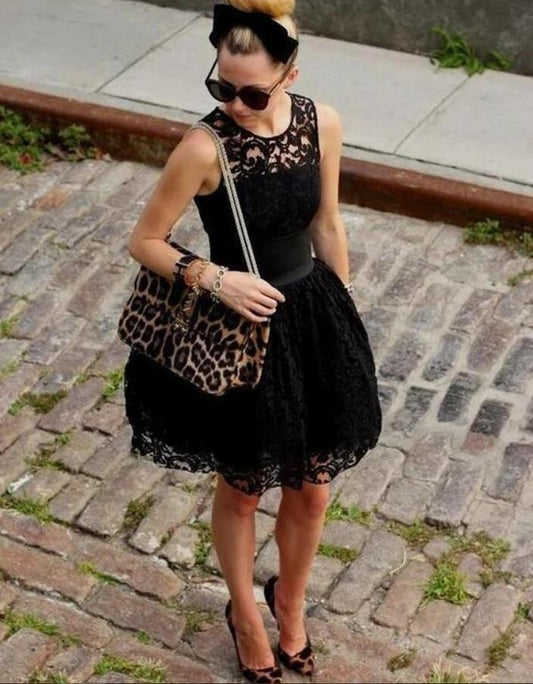 Elegant Lace Black Short  Formal Dress Sleeveless Homecoming Dress c2483