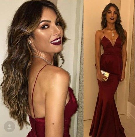 Spaghetti Straps V Neck Long Sexy Sheath Evening Dress,Sexy Sheath Long Burgundy Spaghetti Straps Prom Dress C412